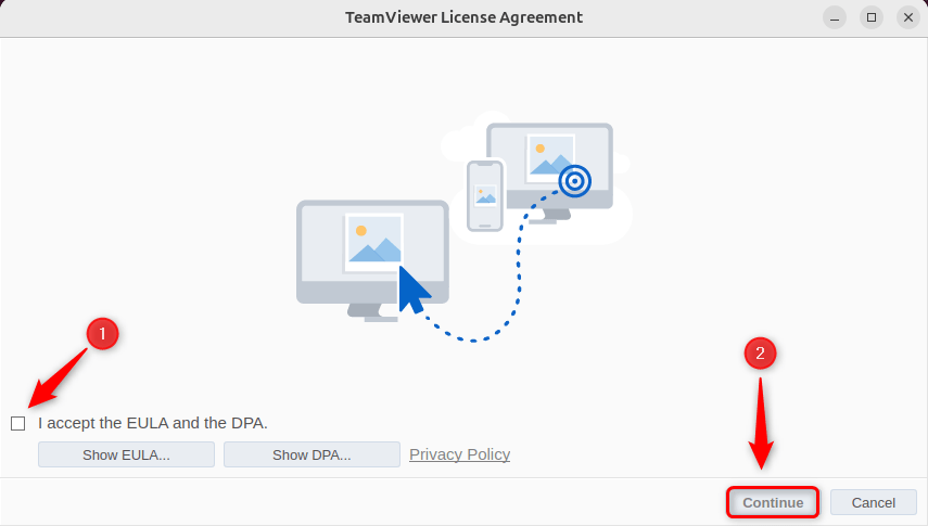 accepting teamviewer terms and agreement on ubuntu 24.04