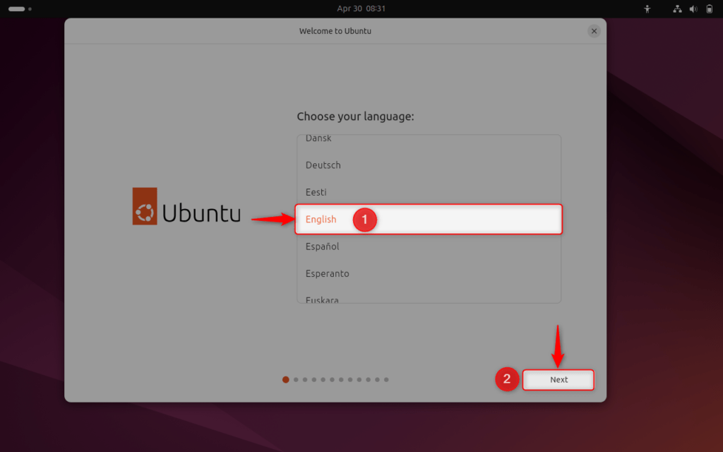 choosing a system language for ubuntu 24.04