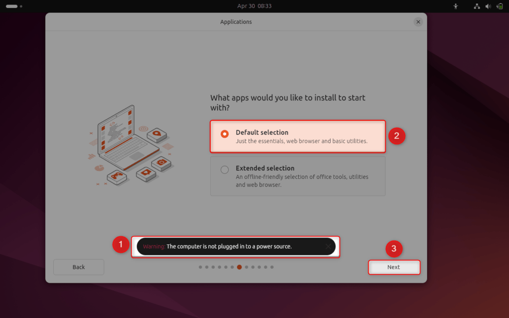 choosing default selection option for ubuntu 24.04 machine