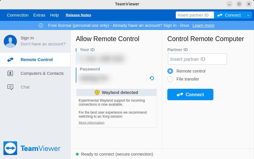 connecting to a remote pc using teamviewer on ubuntu 24.04