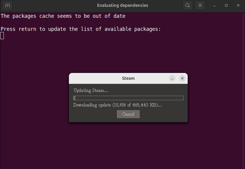 downloading steam update on ubuntu 24.04