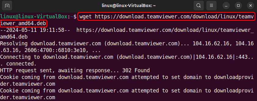 downloading teamviewer deb package on ubuntu 24.04