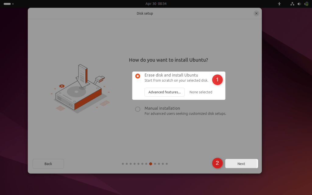 erasing disk and installing ubuntu 24.04