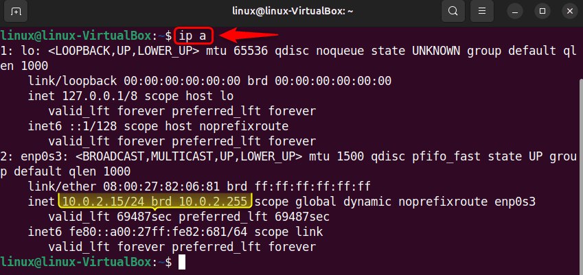 finding ip address with ip command on ubuntu 24.04