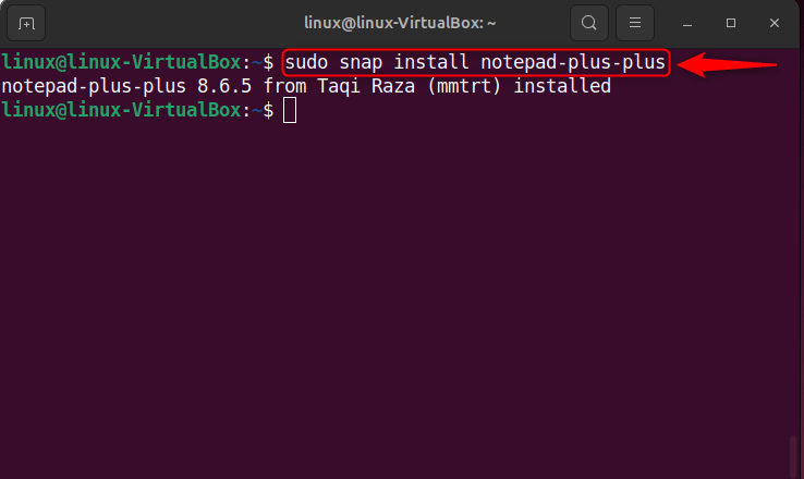 installing notepad++ using snap on ubuntu 24.04