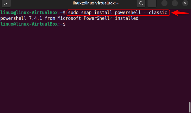 installing powershell snap package on ubuntu 24.04 noble numbat