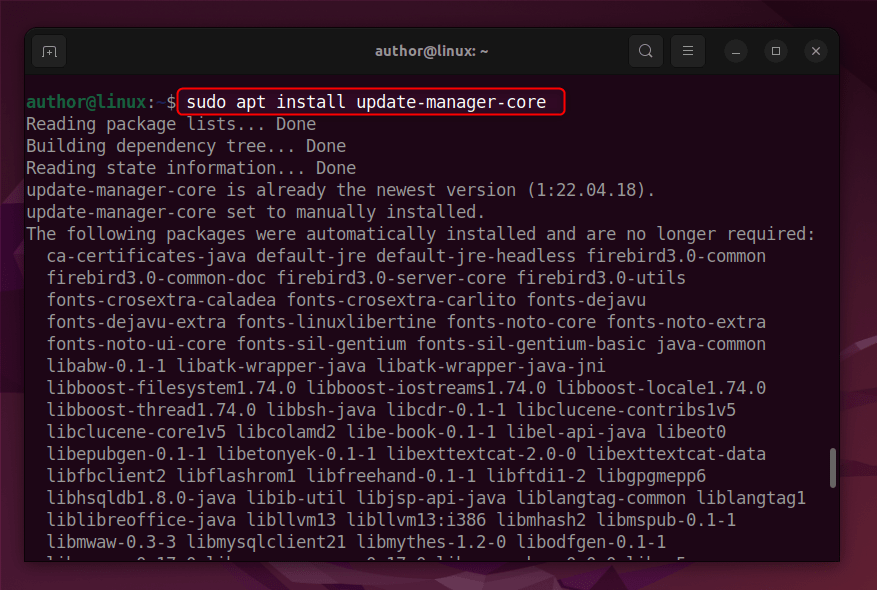 installing update manager core in ubuntu