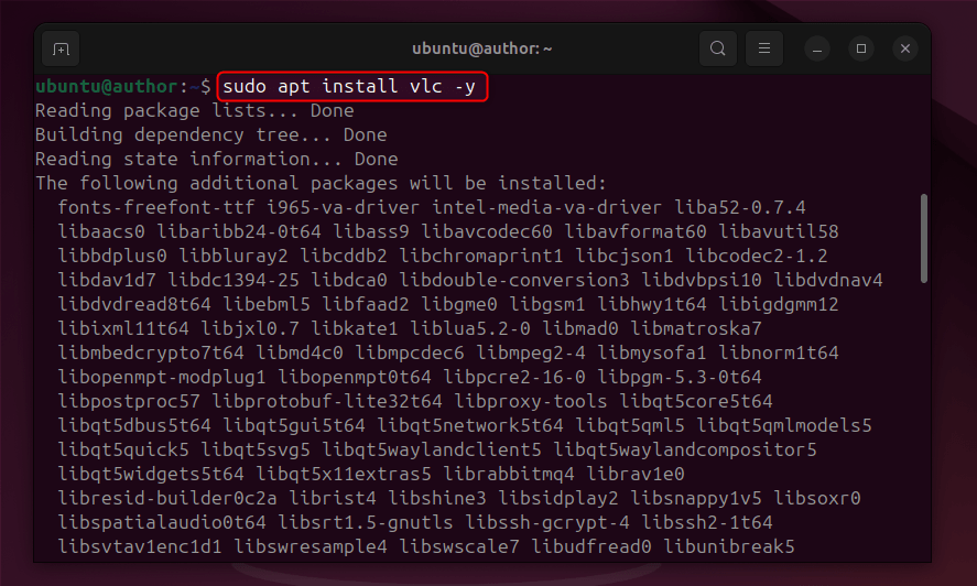 installing vlc media player on ubuntu 24.04 using apt