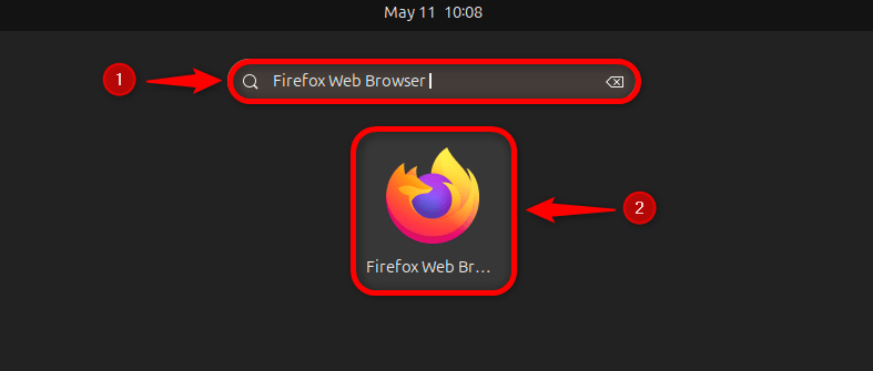 launching mozilla firefox through activities menu of ubuntu 24.04