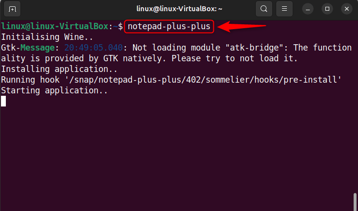 launching notepad++ using terminal of ubuntu 24.04