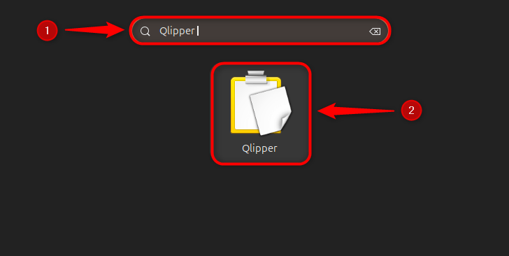 launching qlipper through activities menu of ubuntu 24.04