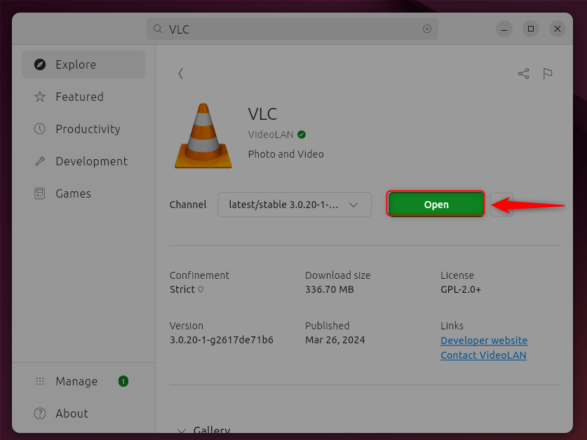 opening vlc media player on ubuntu 24.04 through gui