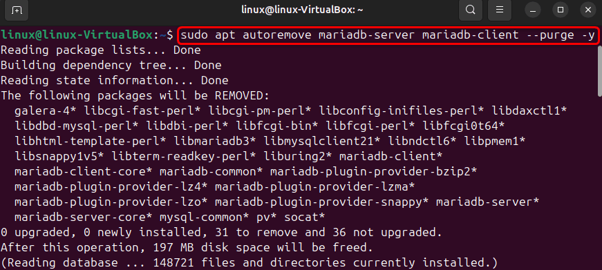 removing mariadb from ubuntu 24.04
