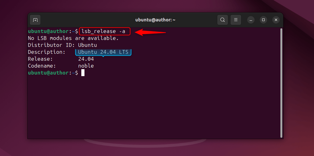 running lsb_release -a command to check ubuntu version