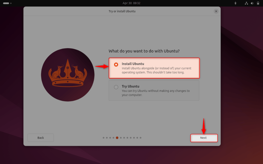selecting install ubuntu 24.04 option