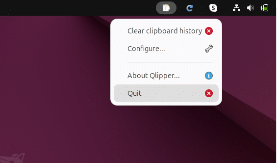 viewing qlipper menu from system tray in ubuntu 24.04