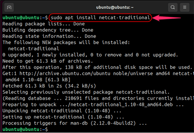 installing netcat on ubuntu 24.04