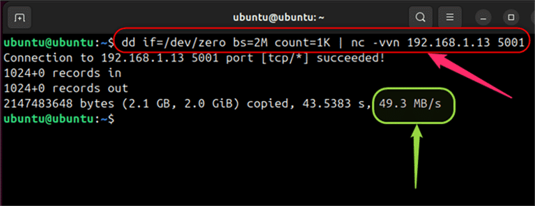 checking local network speed using dd and netcat command in ubuntu 24.04
