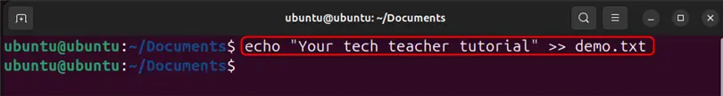 creating demo.txt file in ubuntu 24.04 using echo command
