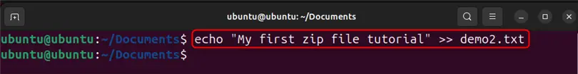 creating demo2.txt file in ubuntu 24.04 using echo command