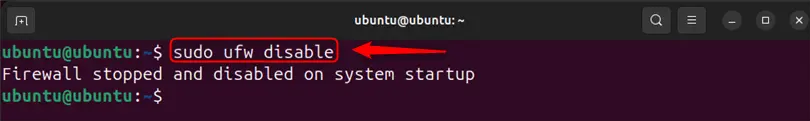 disabling firewall in ubuntu 24.04 using sudo ufw disable