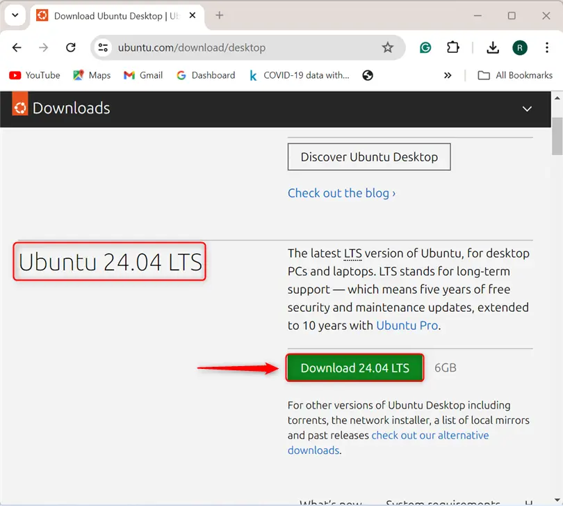 downloading ubuntu 24.04 iso image on windows