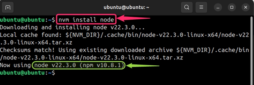 installing the latest version of nodejs using nvm on ubuntu 24.04
