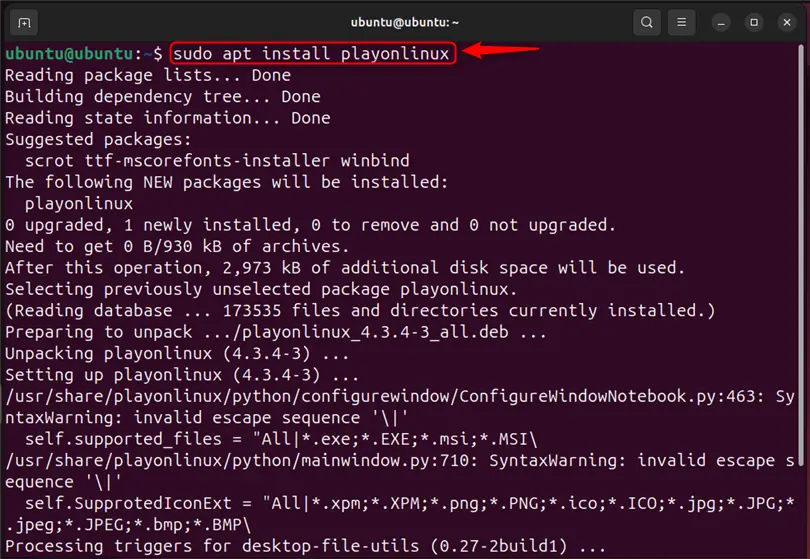 installing playonlinux on ubuntu 24.04 using sudo apt install playonlinux