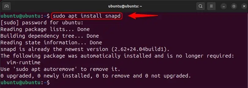 installing snap on ubuntu 24.04 using sudo apt install snap