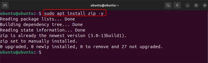 installing zip command on ubuntu 24.04