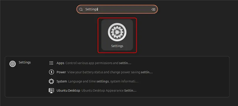 launching settings app in ubuntu 24.04