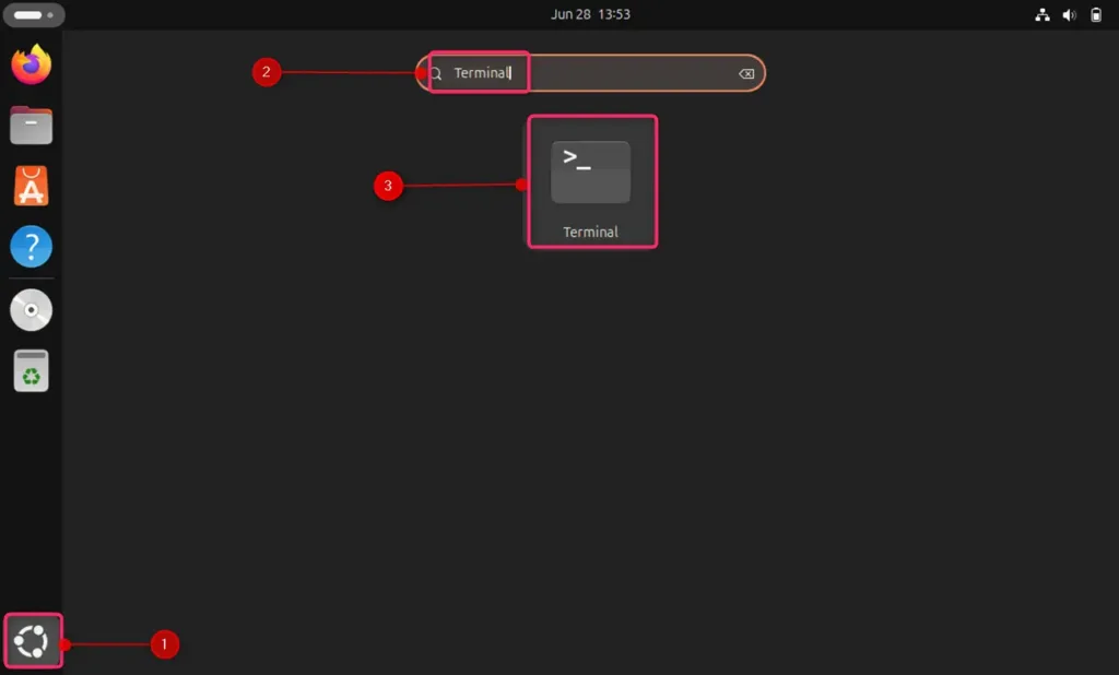 open a terminal on linux using application menu