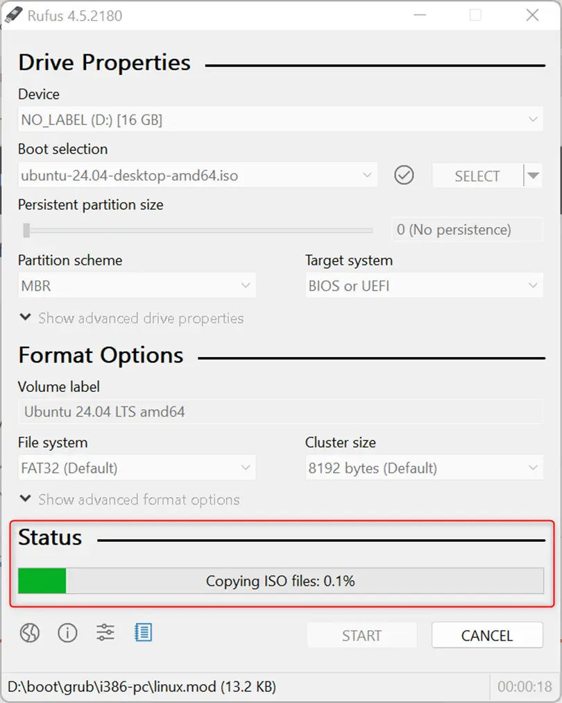 start copying iso files in usb to make it bootable