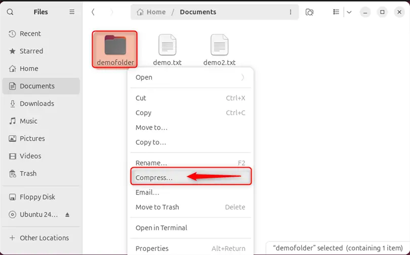 zipping folder using ubuntu user interface
