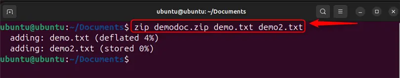 zipping the files in ubuntu 24.04 using zip command