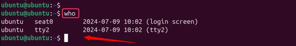 List only logged in Users in a Linux System Using who Command