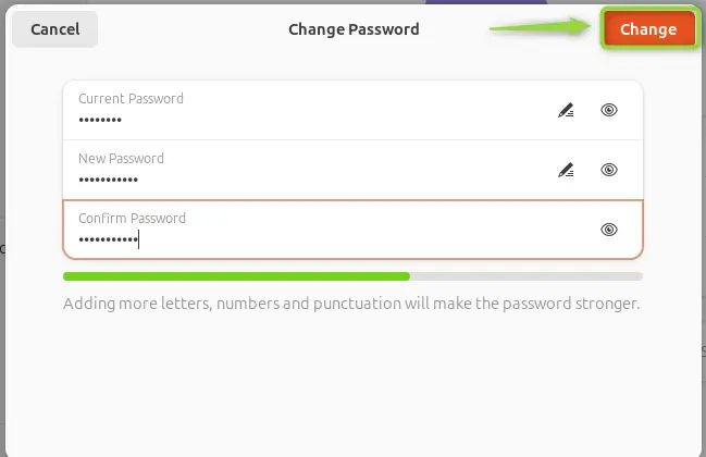 changing root password in ubuntu 24.04 from settings app