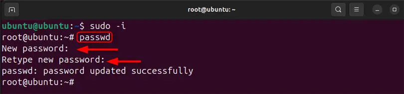 changing root password in ubuntu 24.04 using passwd