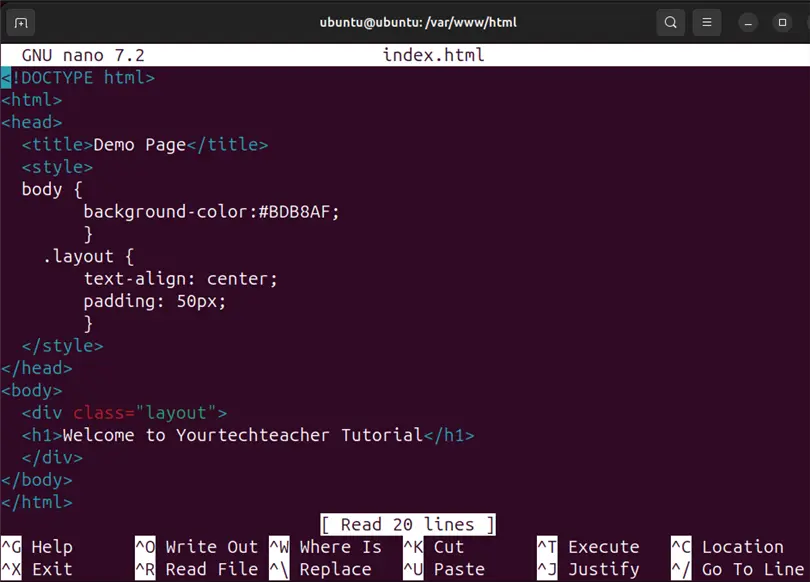 creating demo page to run on nginx server in ubuntu 24.04