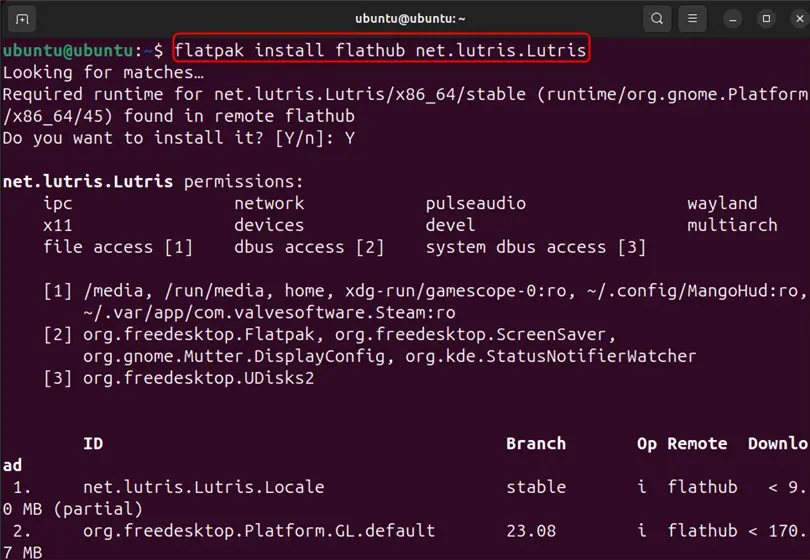 installing lutris on ubuntu 24.04 using flatpak