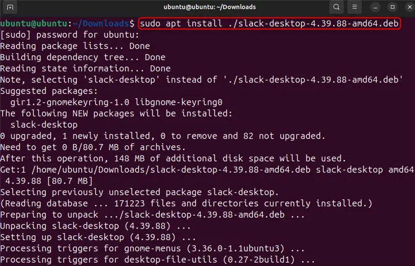 installing slack on ubuntu 24.04 using its .deb file