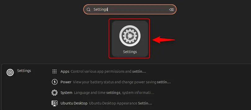 launching settings app in ubuntu 24.04