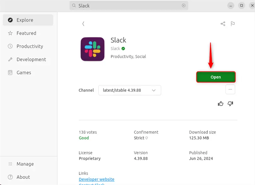 launching slack from app center