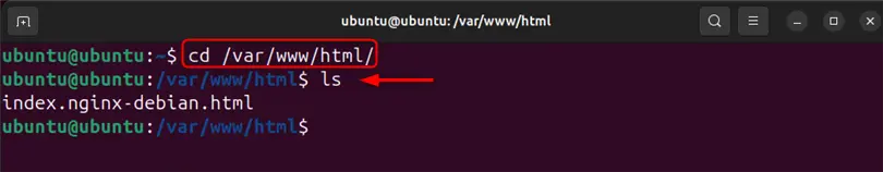 navigating to the nginx main page directory in ubuntu 24.04