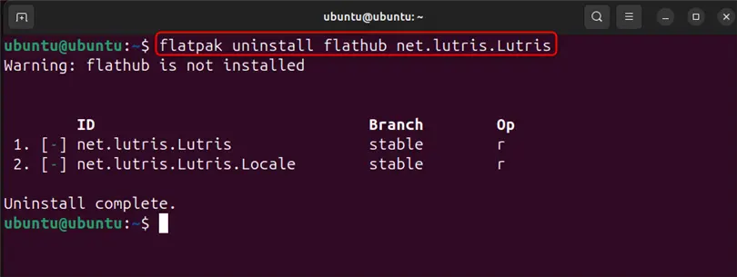 removing lutris from ubuntu 24.04 using flatpak