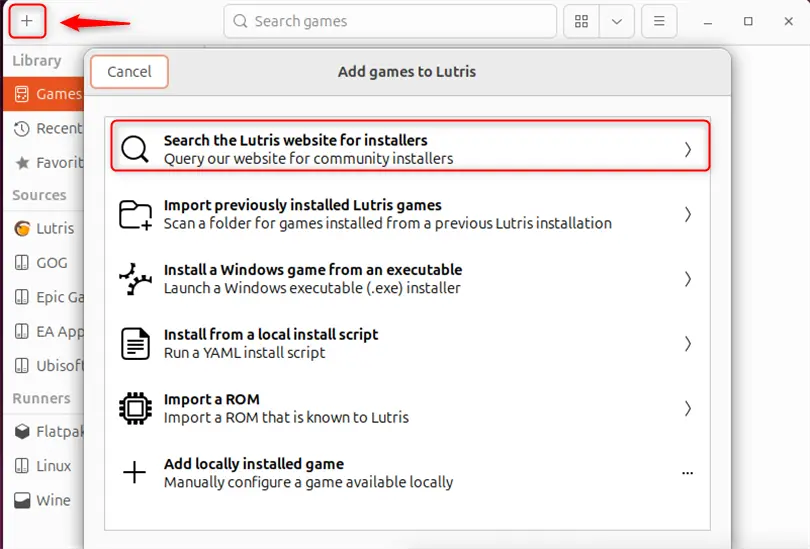 searching the game from lutris official site