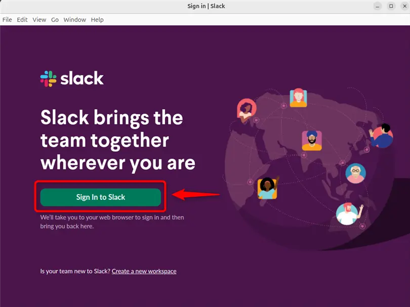 slack sign in interface