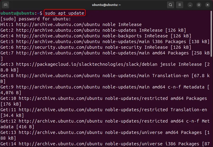 updating ubuntu 24.04 packages using sudo apt update